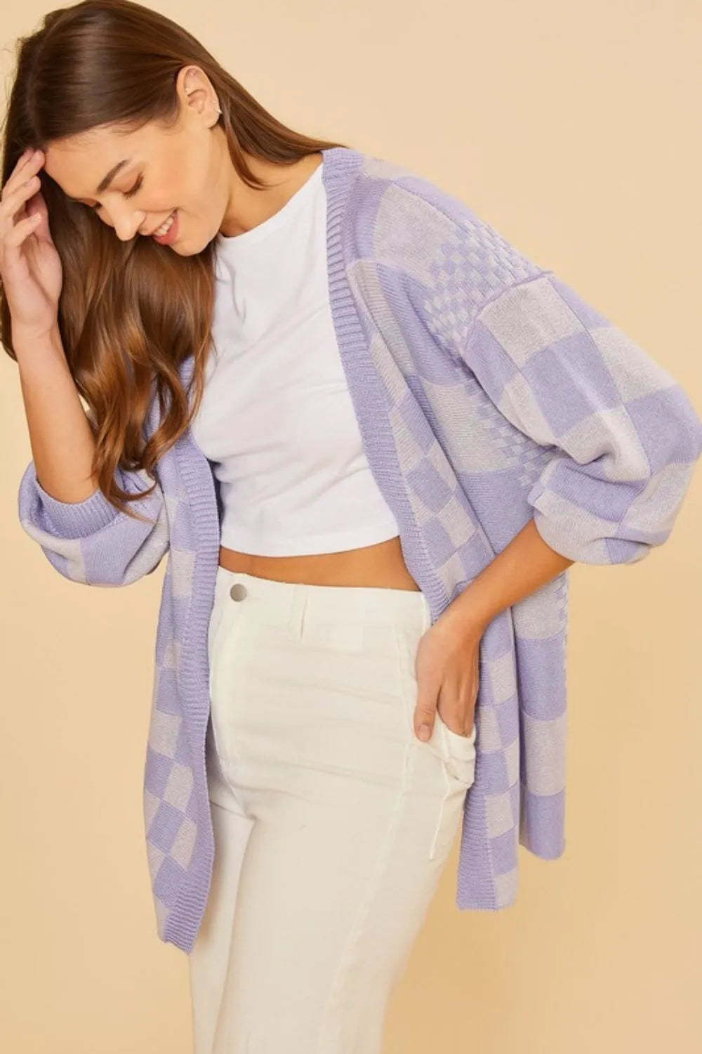Shop Annie Wear Checkered Open Front Drop Shoulder Cardigan at Opolay. Soft, cozy, and stylish knit for effortless layering. Free U.S. shipping