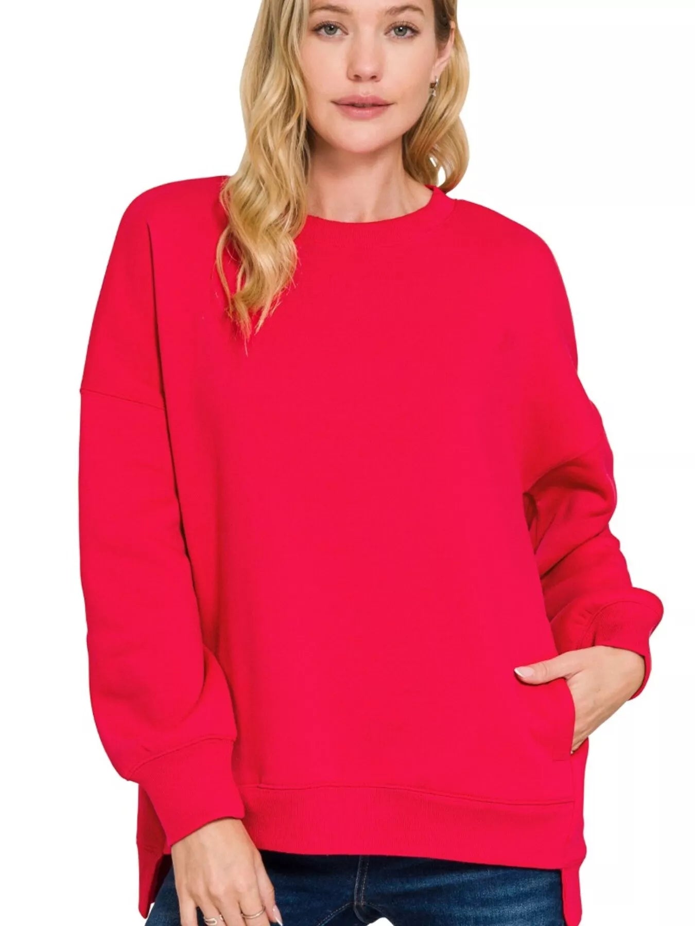 Zenana plus size fleece hi-low sweatshirt with pockets

Women’s oversized fleece sweatshirt plus size fit
