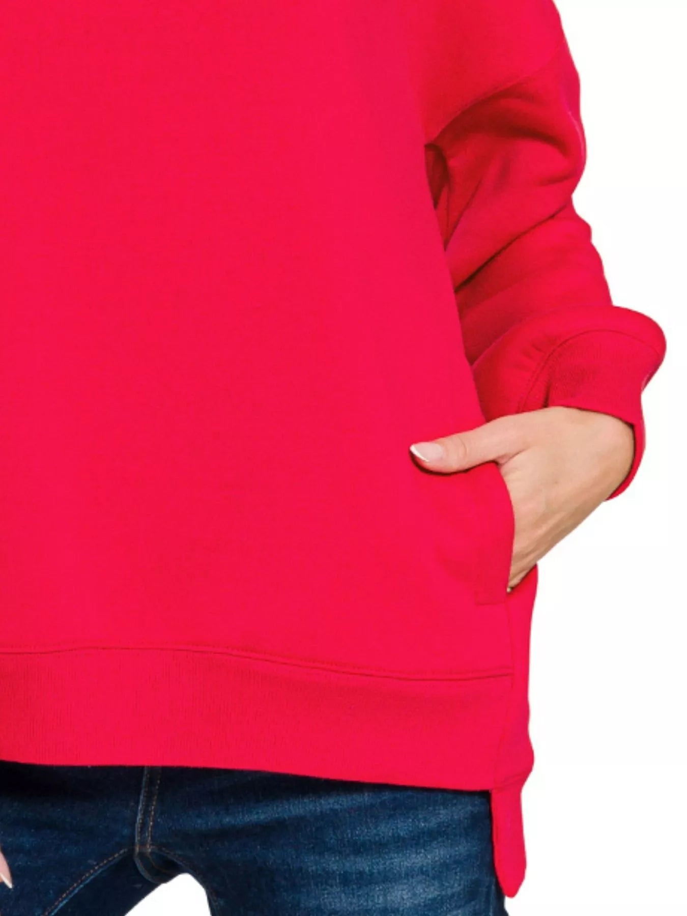 Zenana Fleece Hi-Low Boyfriend Sweatshirt Plus Size with Pockets